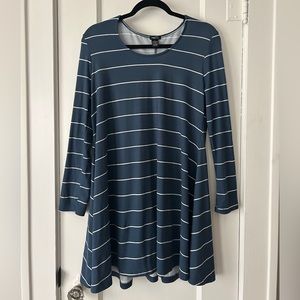 Long sleeve Blue and White Striped Mini Dress